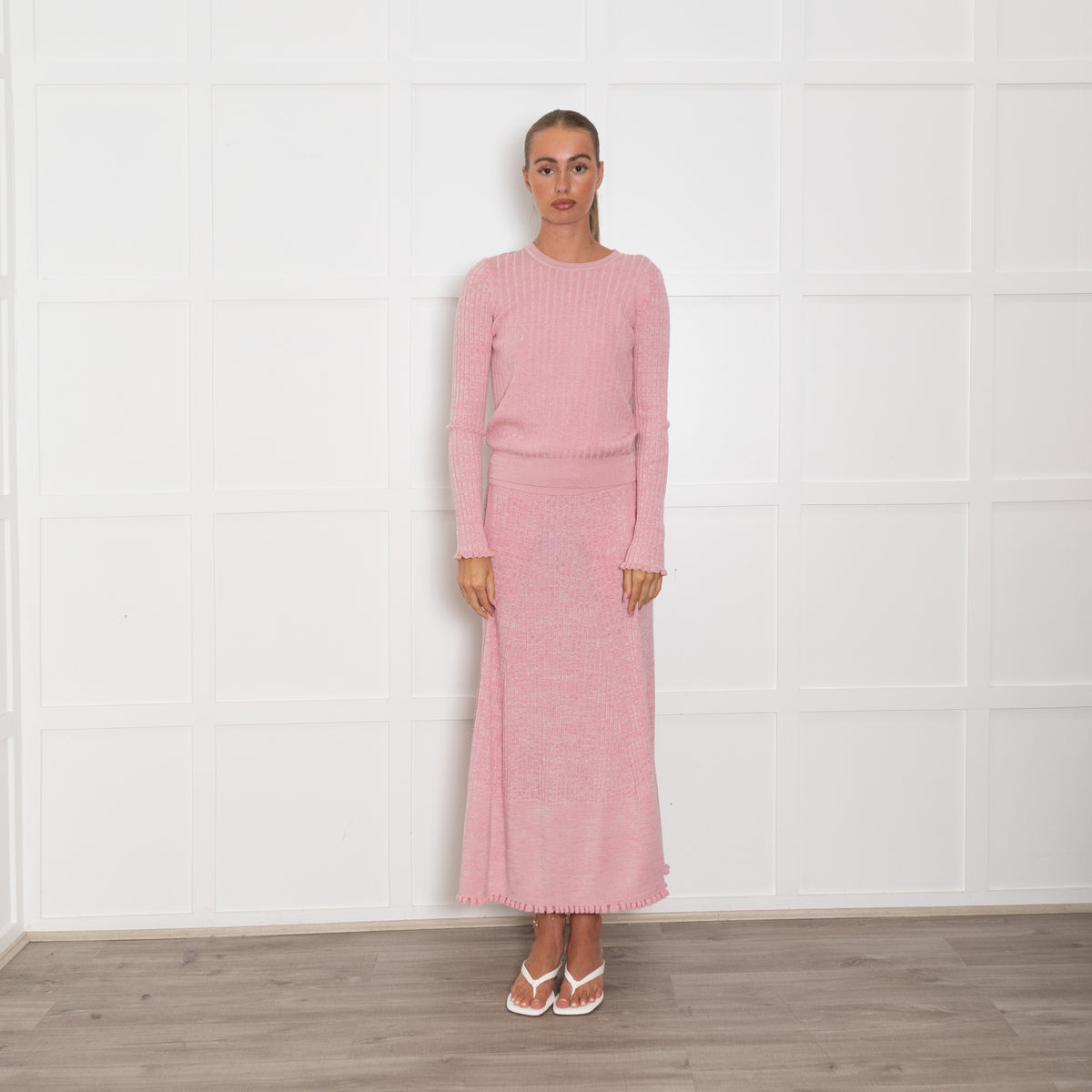 Me + Em Pale Pink Ribbed Fine Wool Sweater
