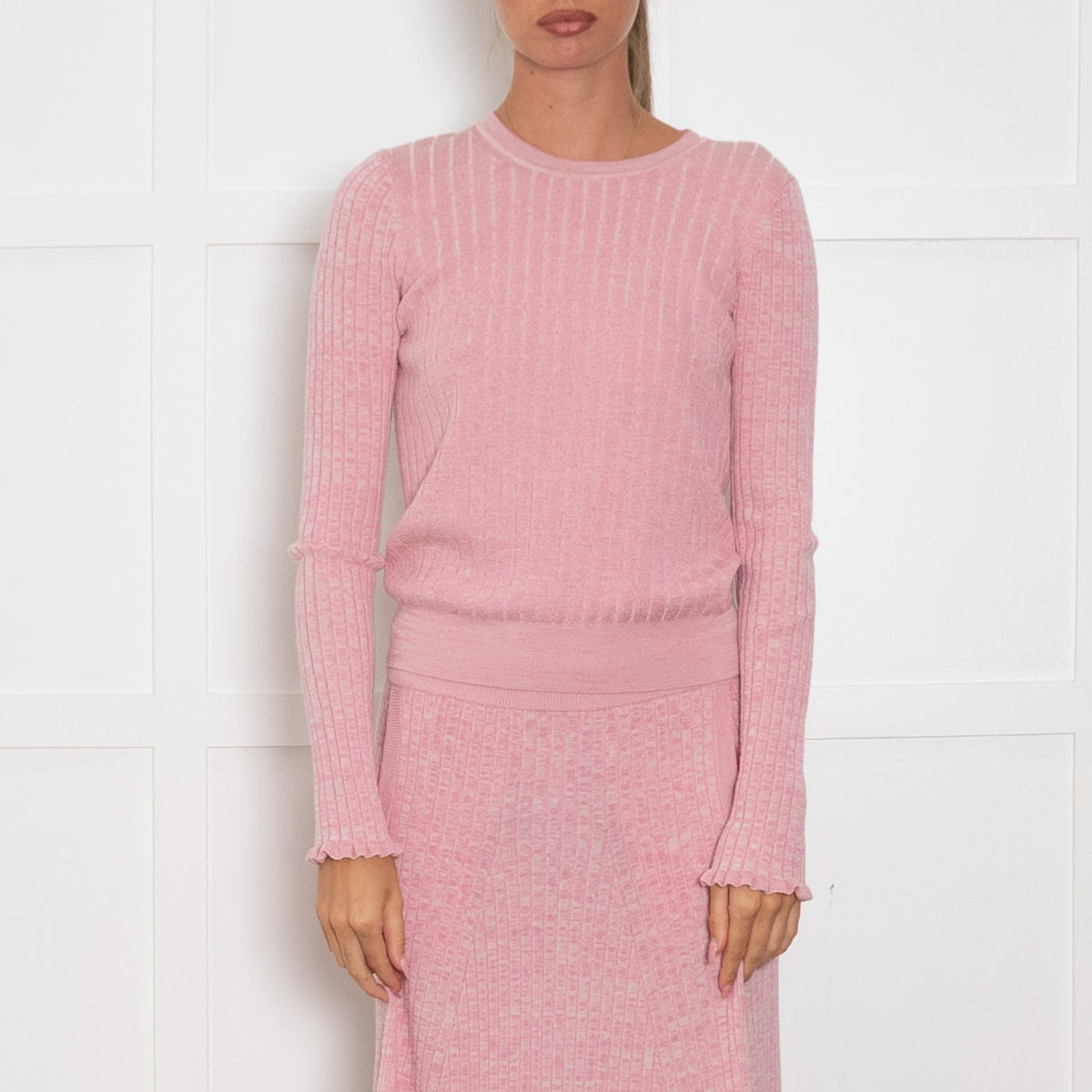 Me + Em Pale Pink Ribbed Fine Wool Sweater