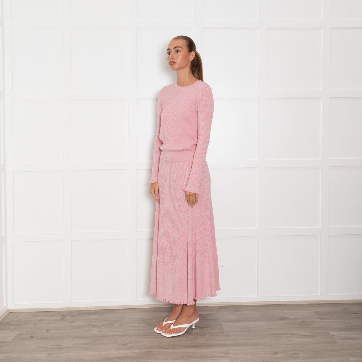 Me + Em Pale Pink Ribbed Fine Wool Sweater