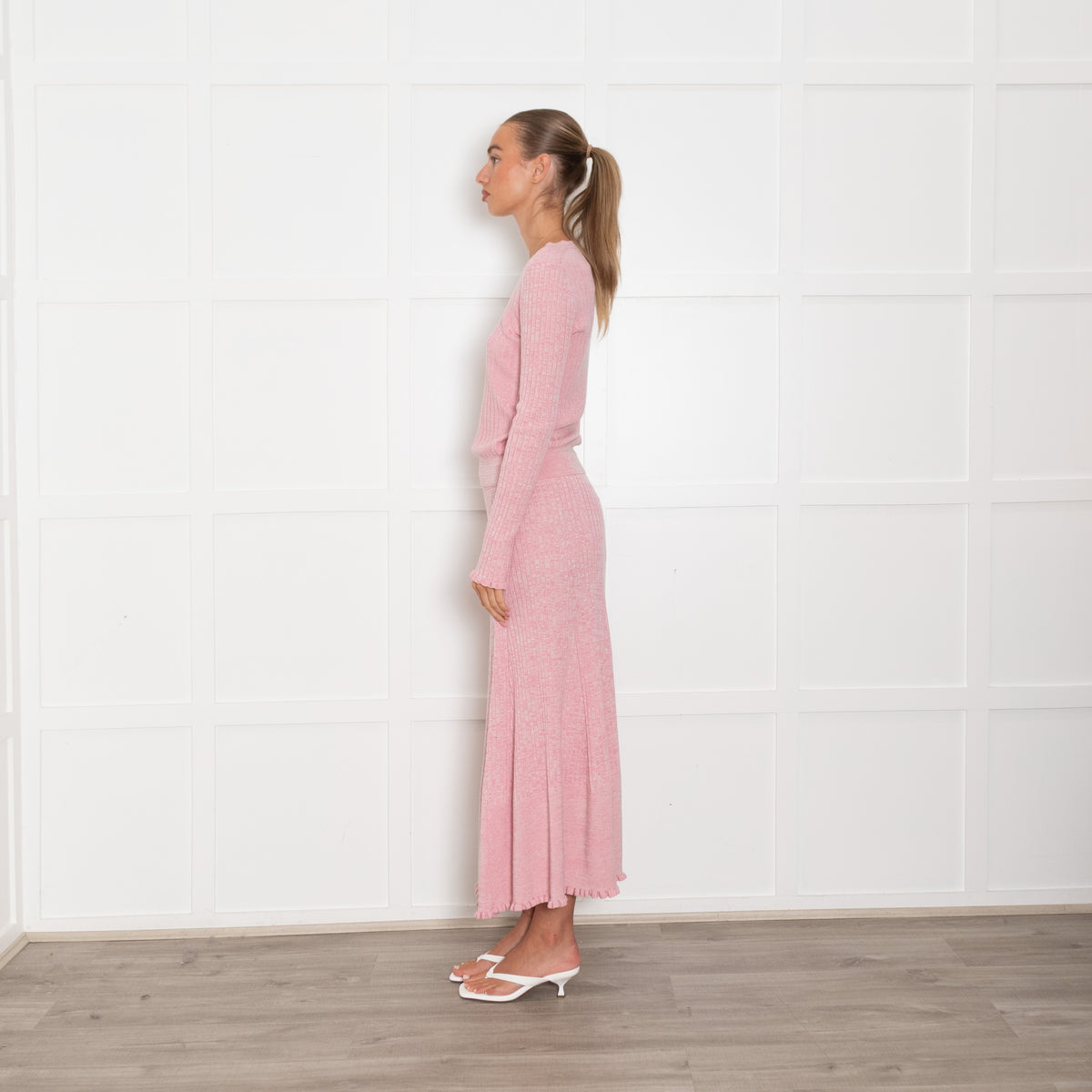 Me + Em Pale Pink Ribbed Fine Wool Sweater