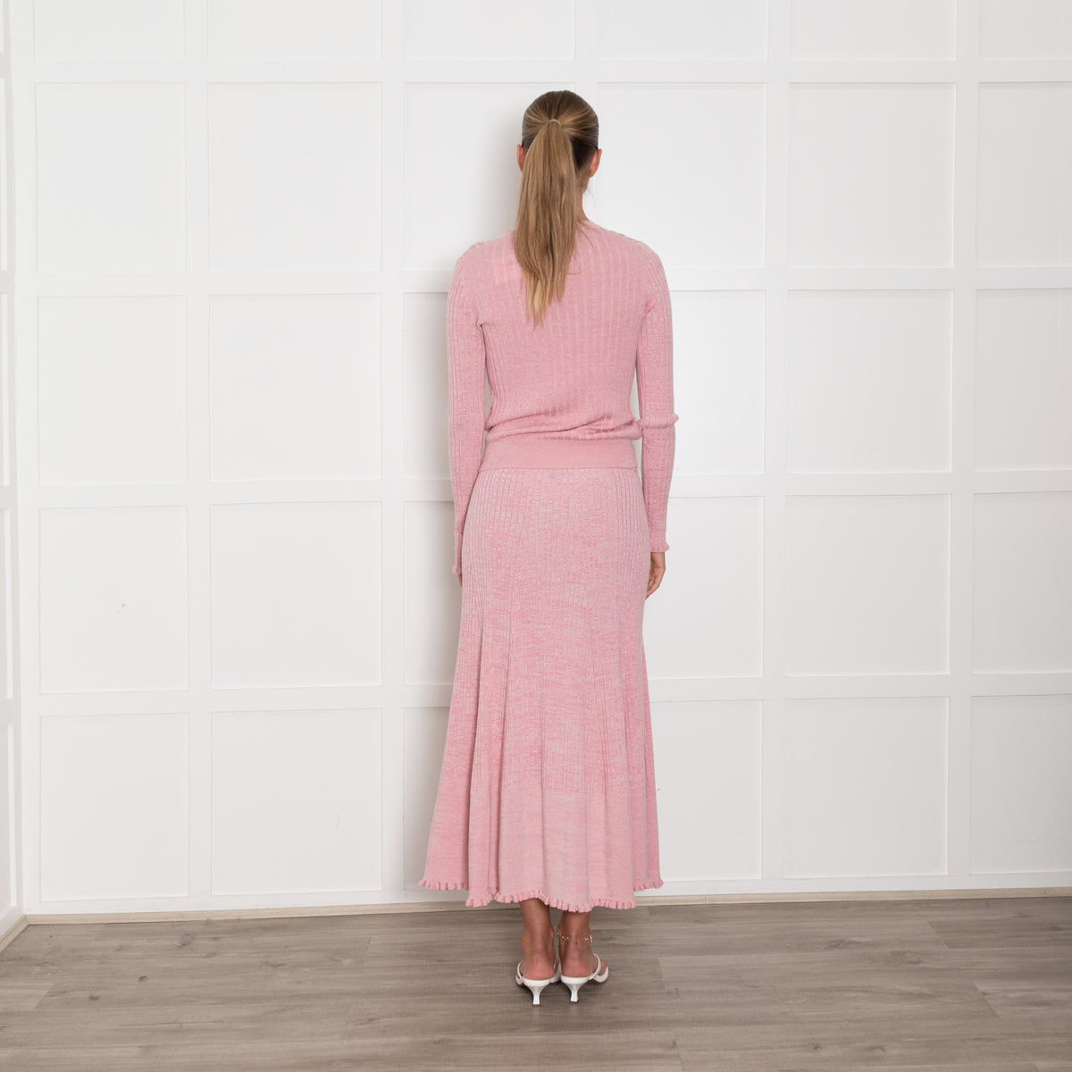 Me + Em Pale Pink Ribbed Fine Wool Sweater