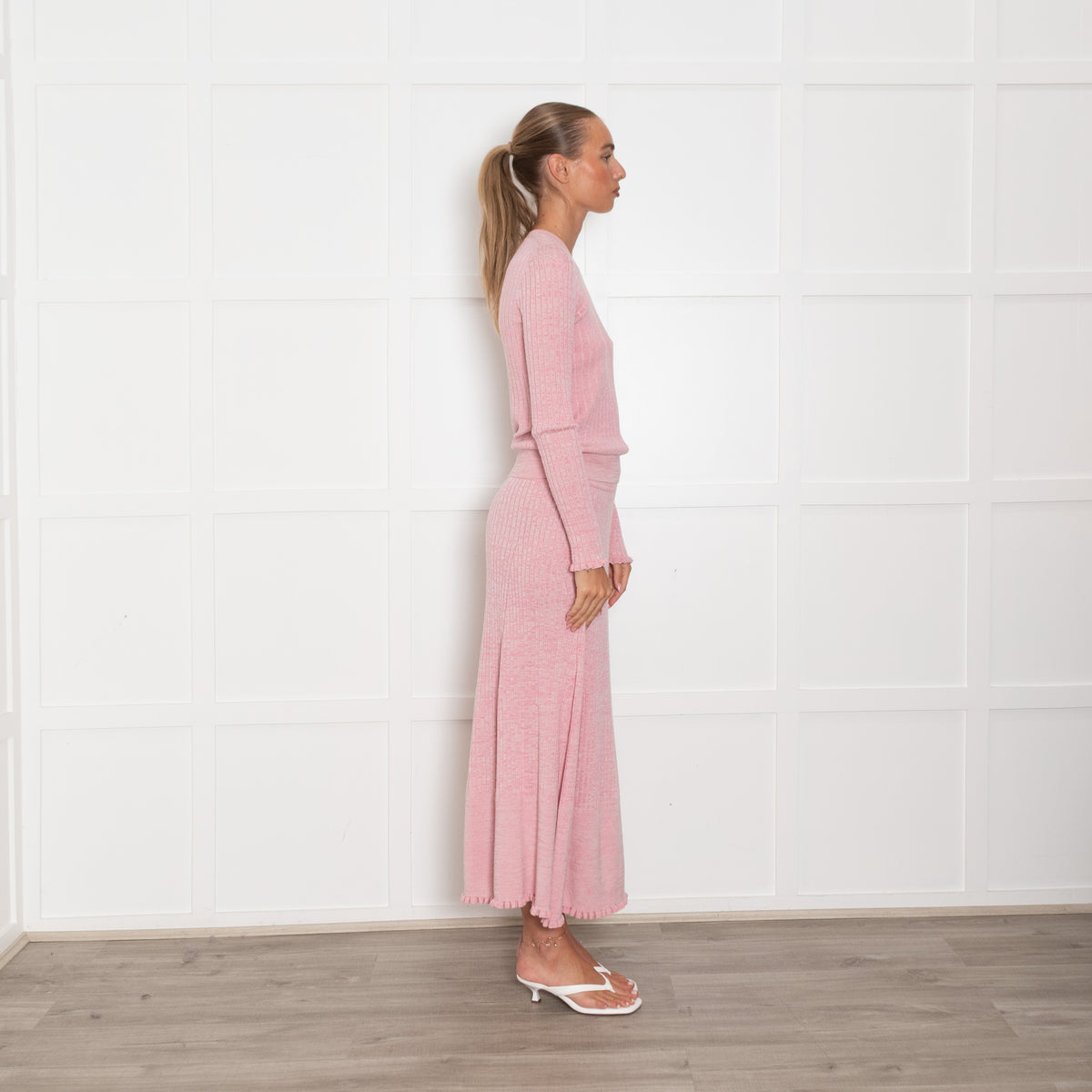 Me + Em Pale Pink Ribbed Fine Wool Sweater