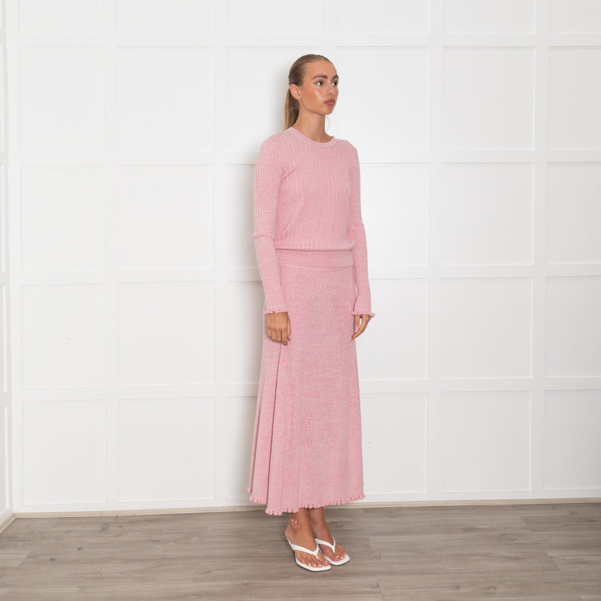 Me + Em Pale Pink Ribbed Fine Wool Sweater