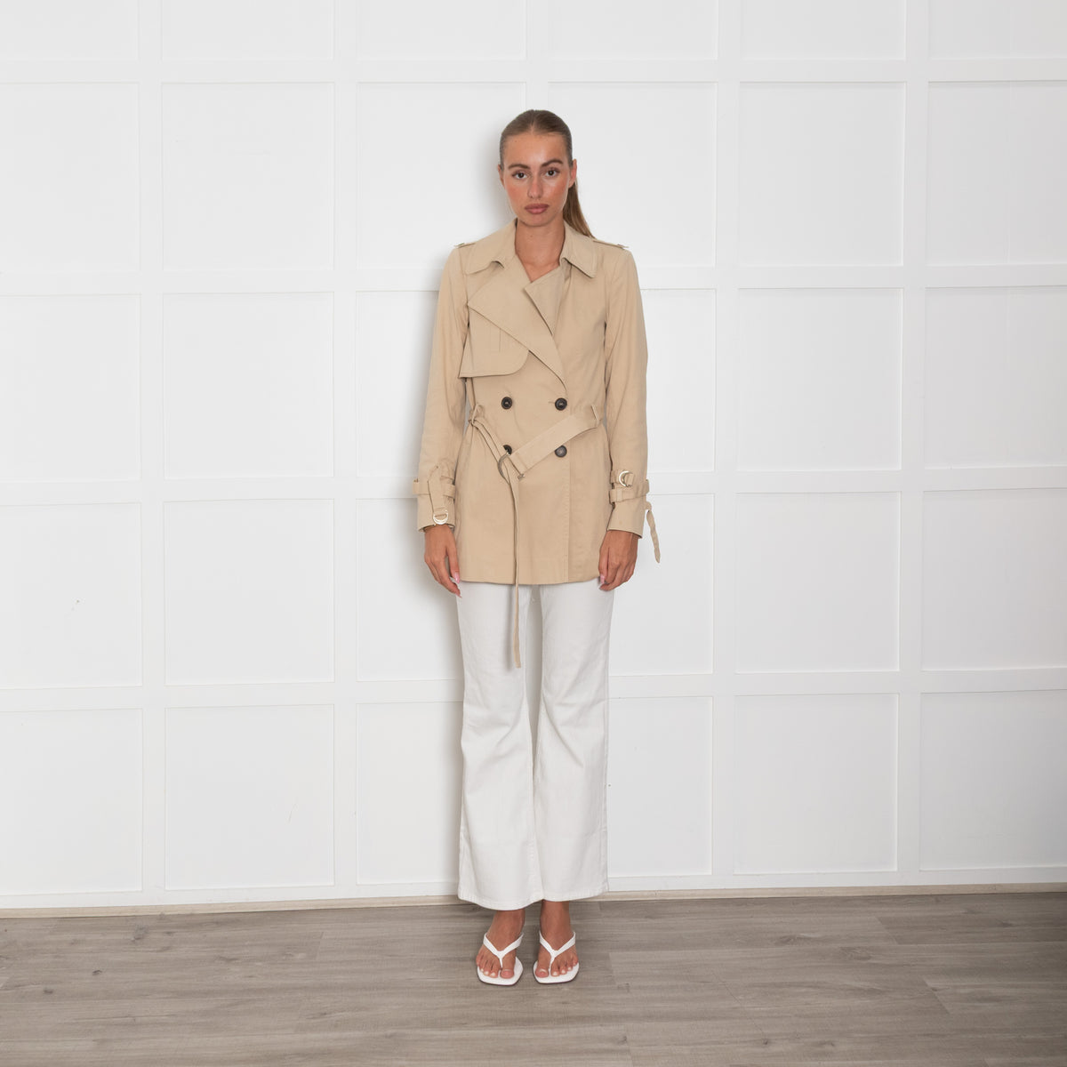 BA&SH Beige Short Trench Coat With Belt