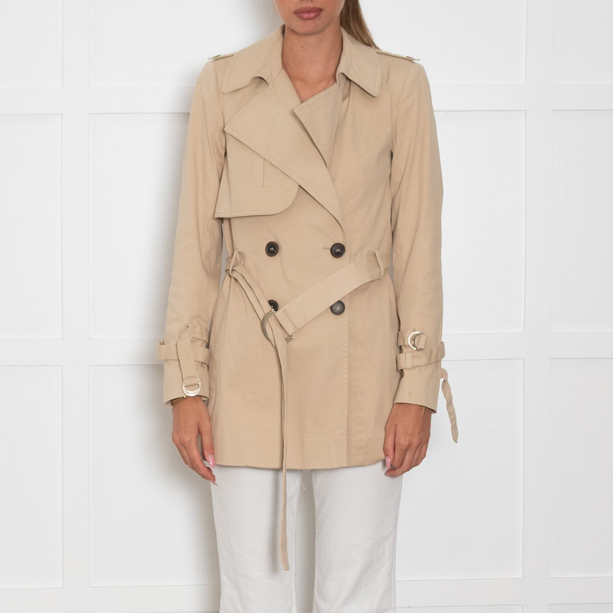 BA&SH Beige Short Trench Coat With Belt