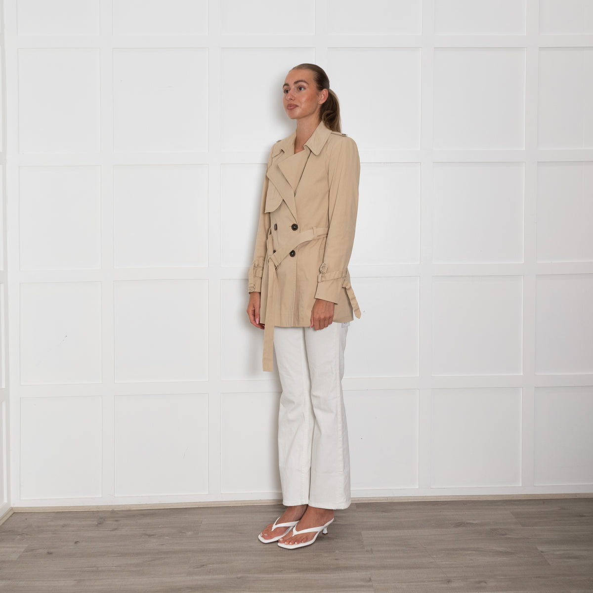 BA&SH Beige Short Trench Coat With Belt
