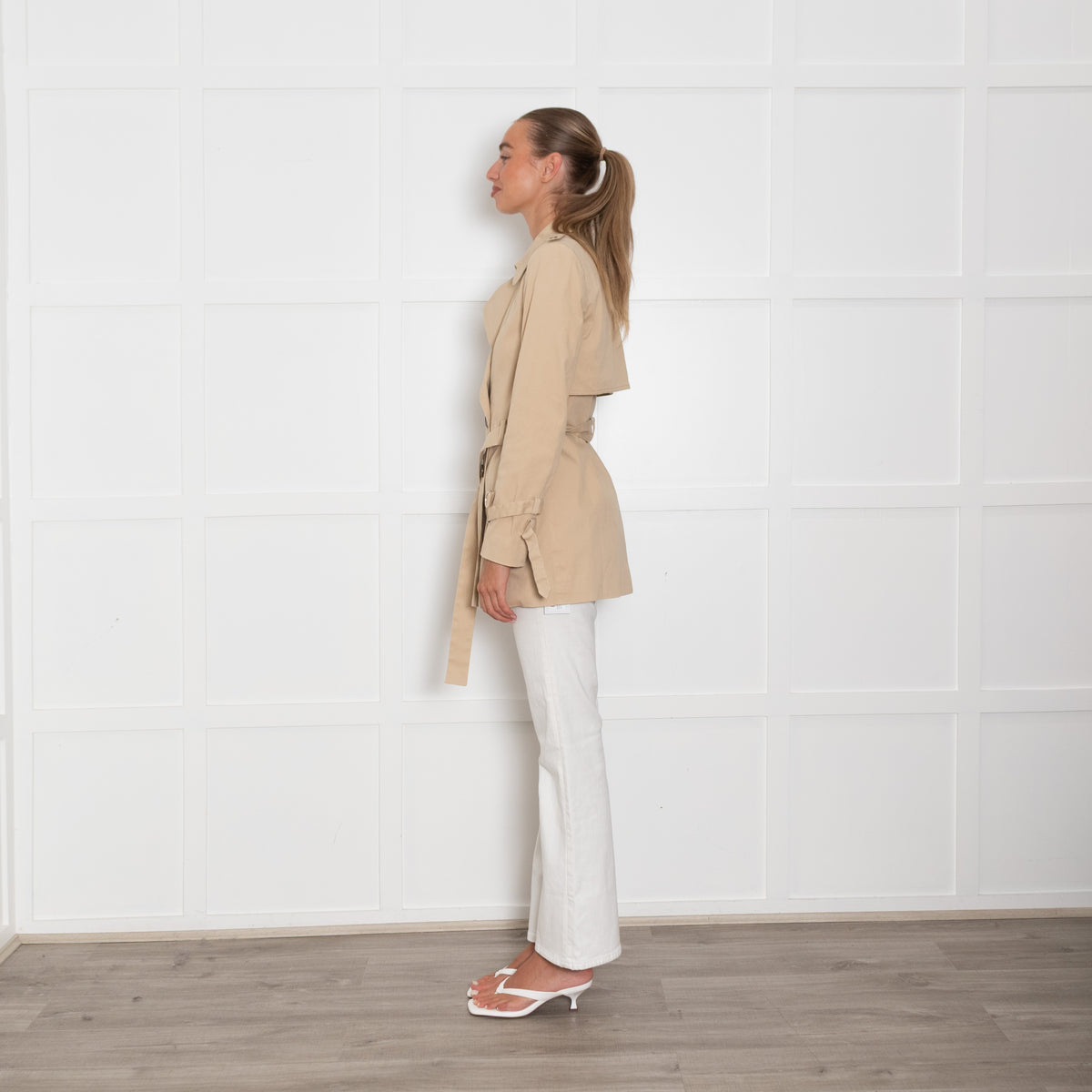 BA&SH Beige Short Trench Coat With Belt