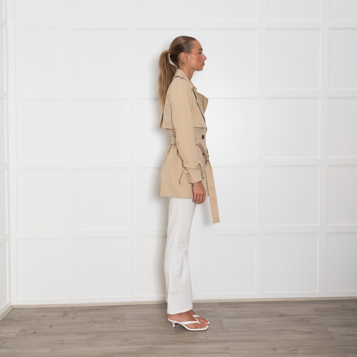 BA&SH Beige Short Trench Coat With Belt