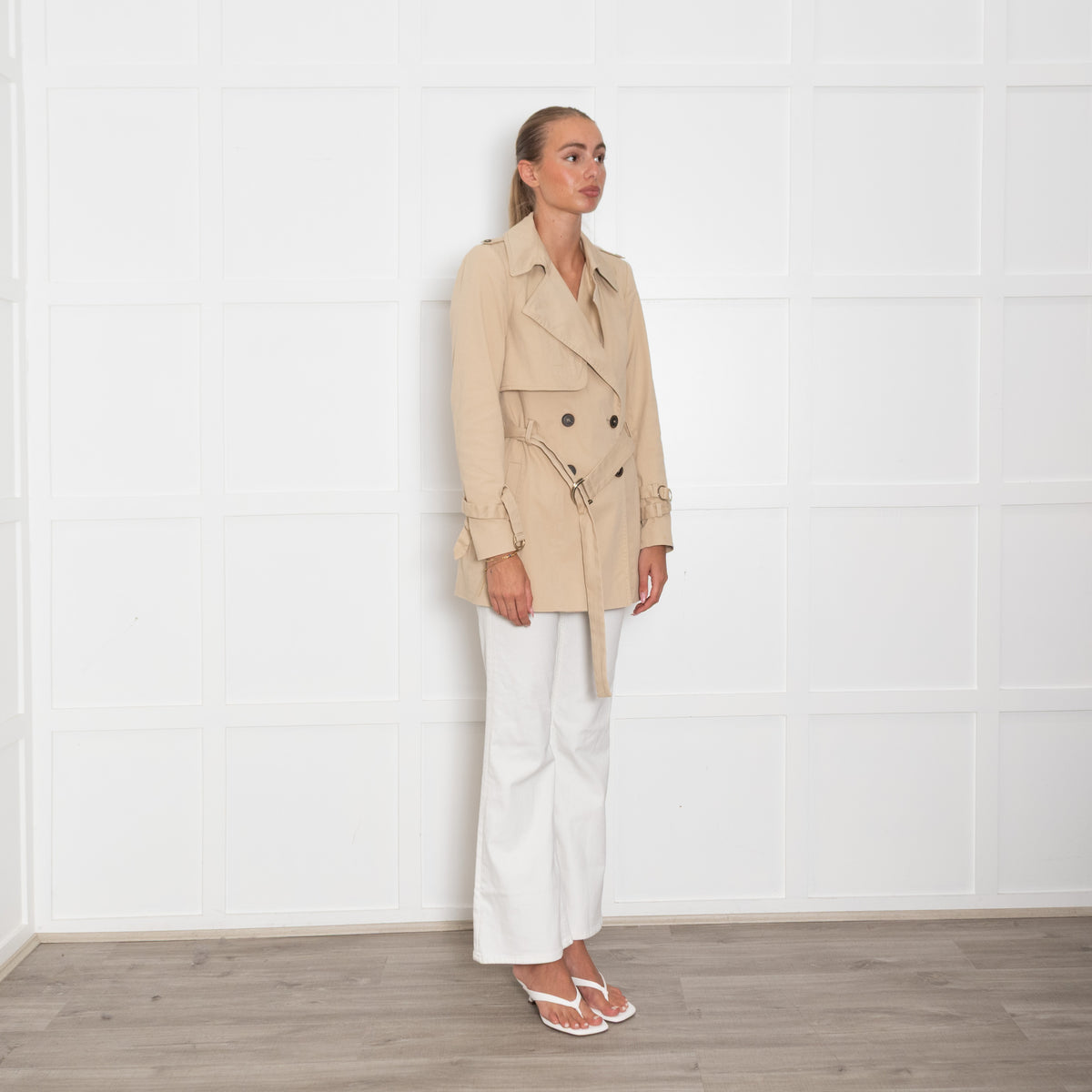 BA&SH Beige Short Trench Coat With Belt