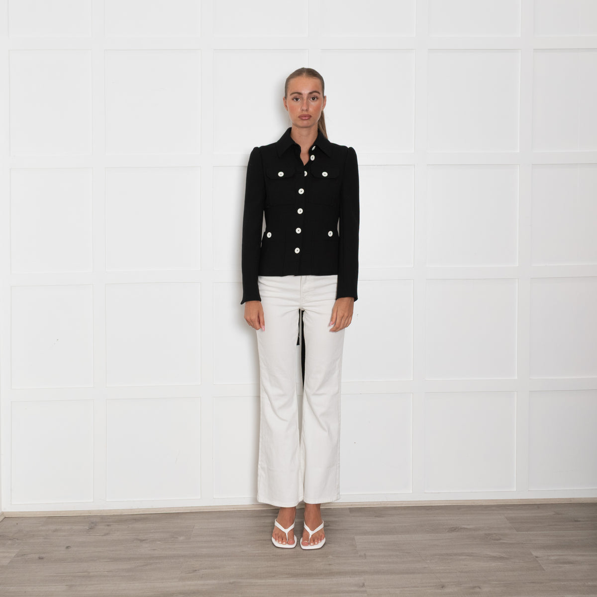 Me+Em Black Jacket With White Buttons And Belt