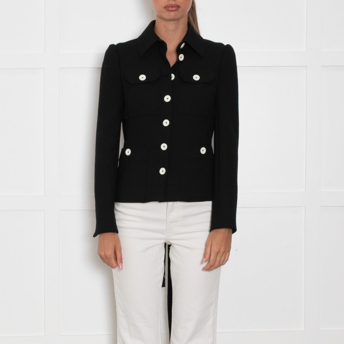 Me+Em Black Jacket With White Buttons And Belt