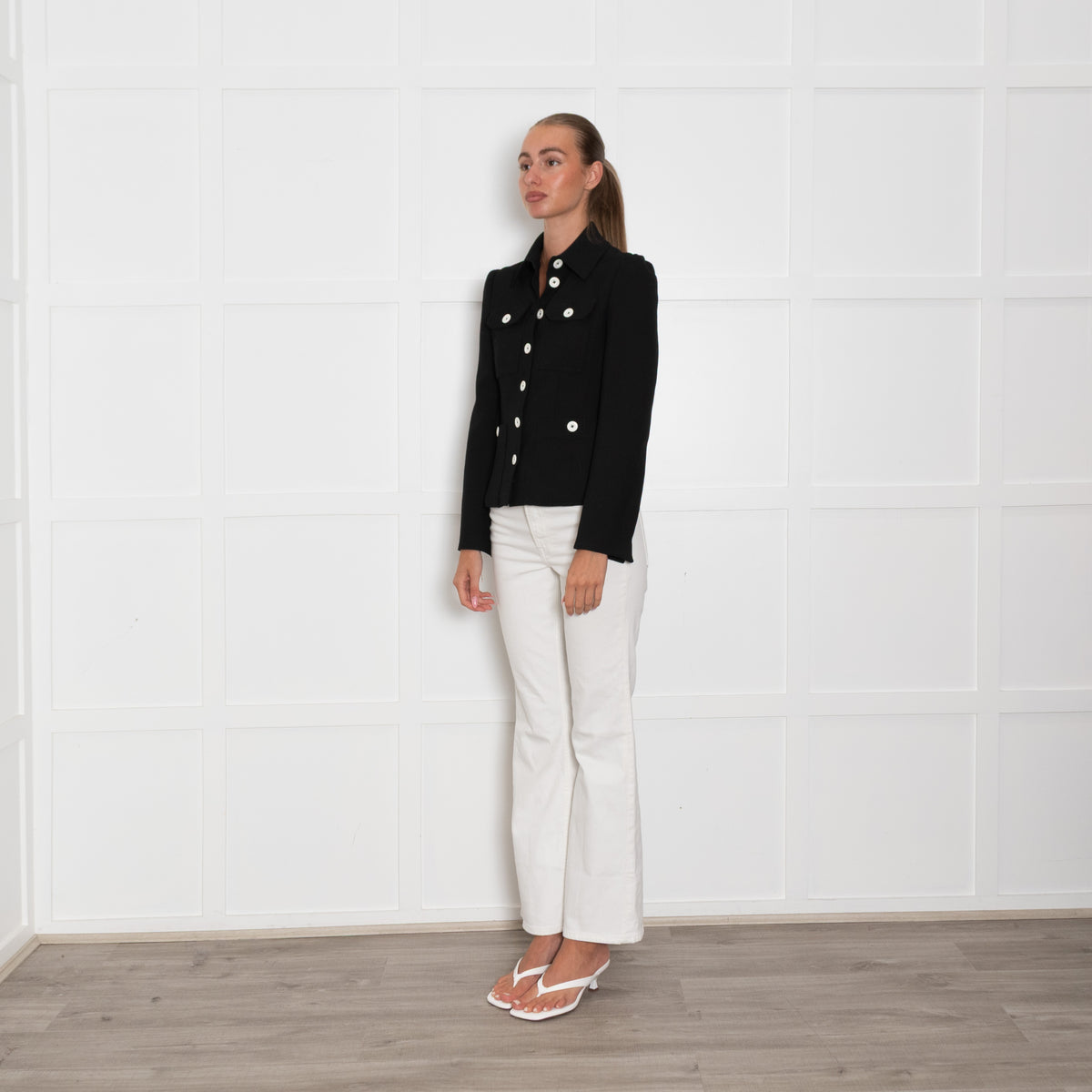 Me+Em Black Jacket With White Buttons And Belt
