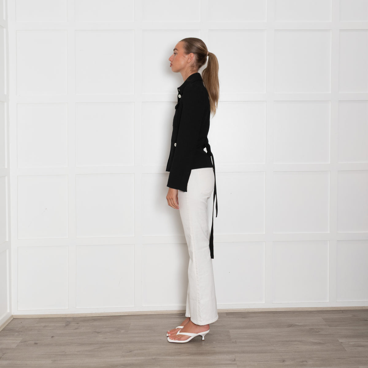 Me+Em Black Jacket With White Buttons And Belt