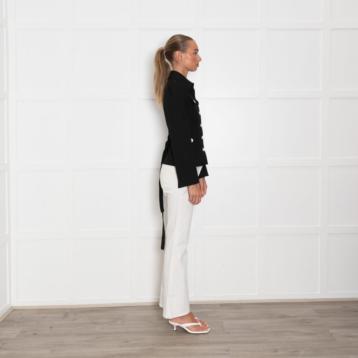 Me+Em Black Jacket With White Buttons And Belt