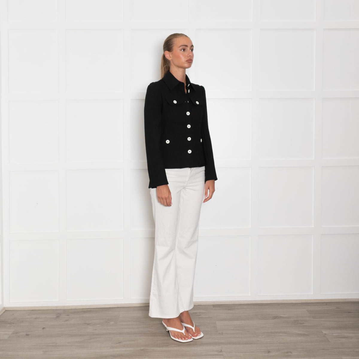 Me+Em Black Jacket With White Buttons And Belt
