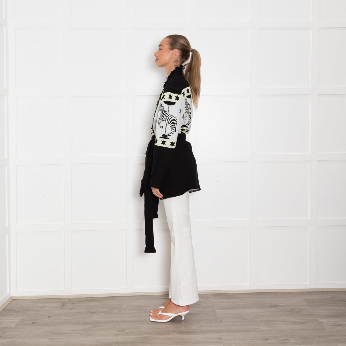 Hayley Menzies Black, White and Yellow Zebra Motif Short Cardigan