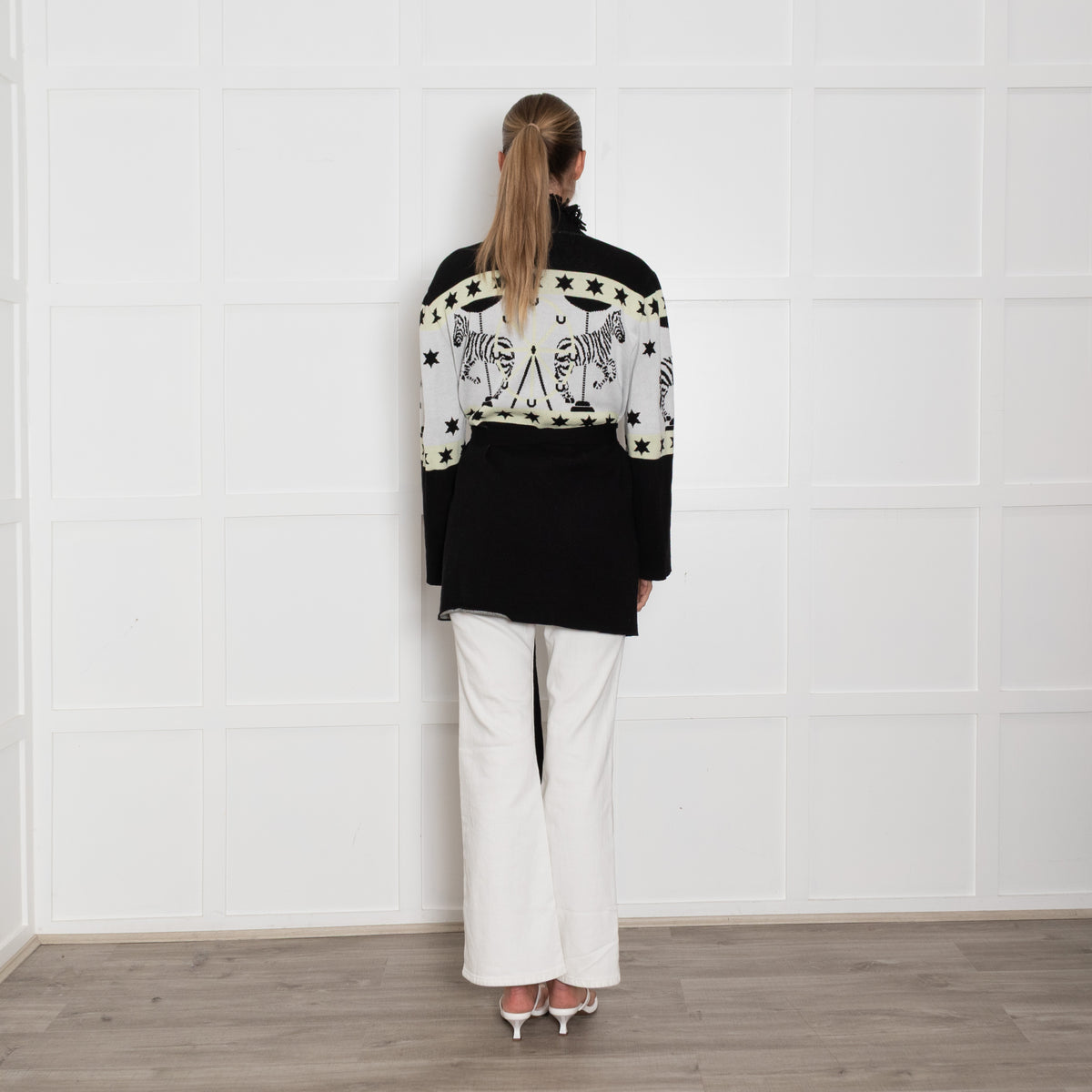 Hayley Menzies Black, White and Yellow Zebra Motif Short Cardigan