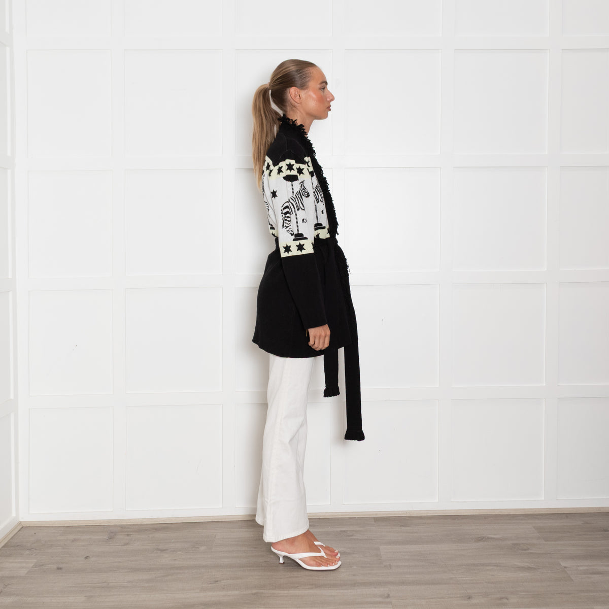 Hayley Menzies Black, White and Yellow Zebra Motif Short Cardigan