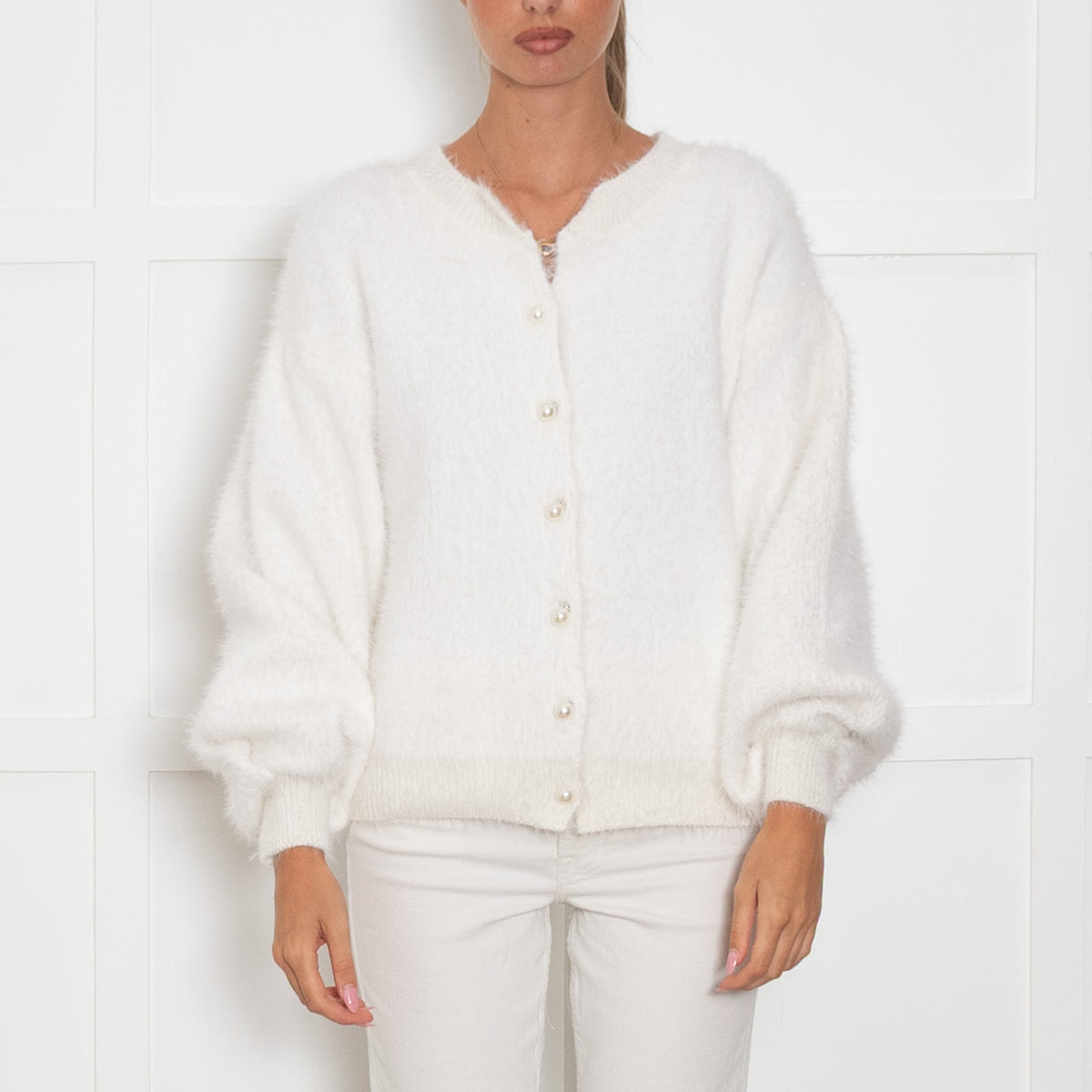 Vita Grace Kasandra Ivory Cardigan With Pearl Buttons