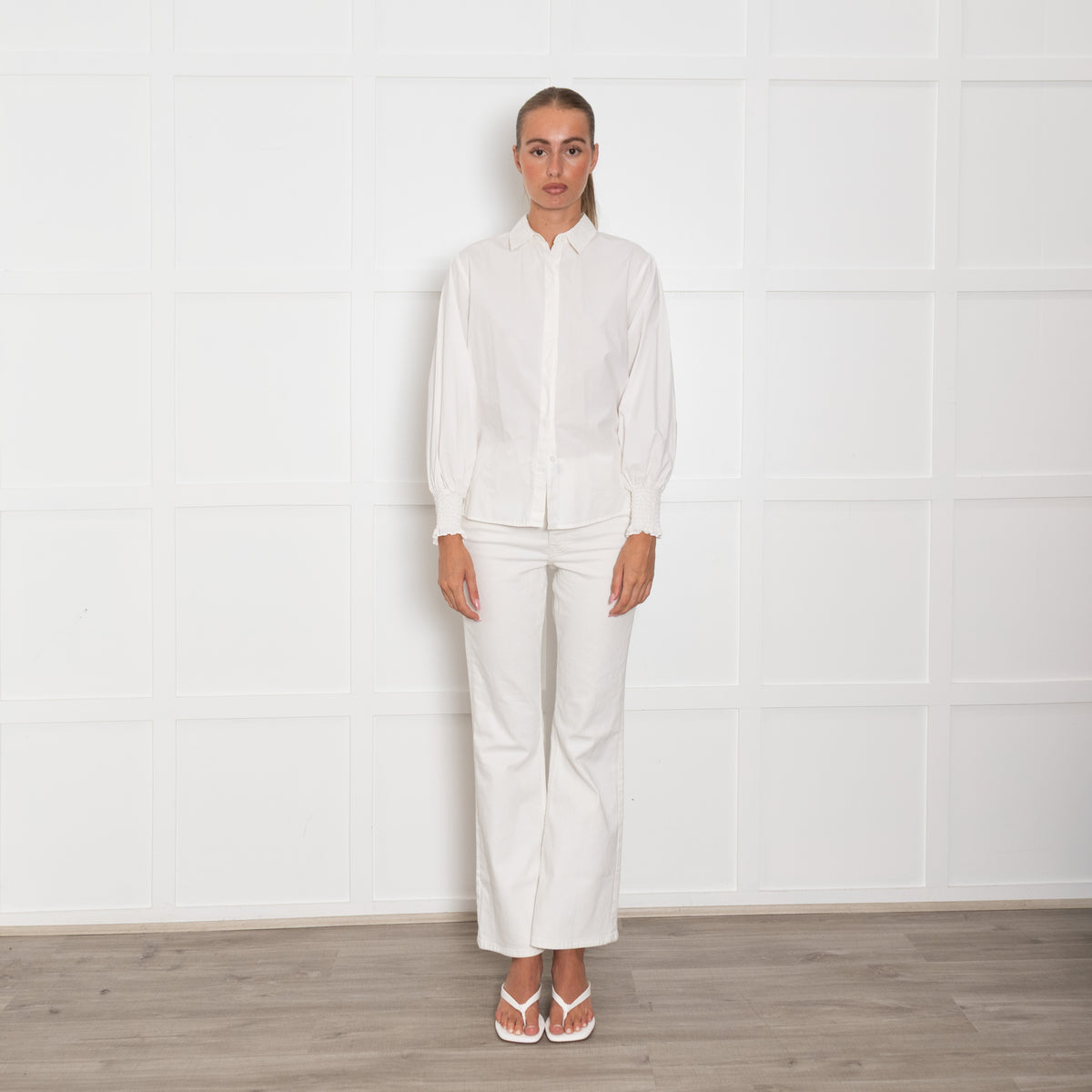 Ba&sh White Smock Cuff Collared Shirt