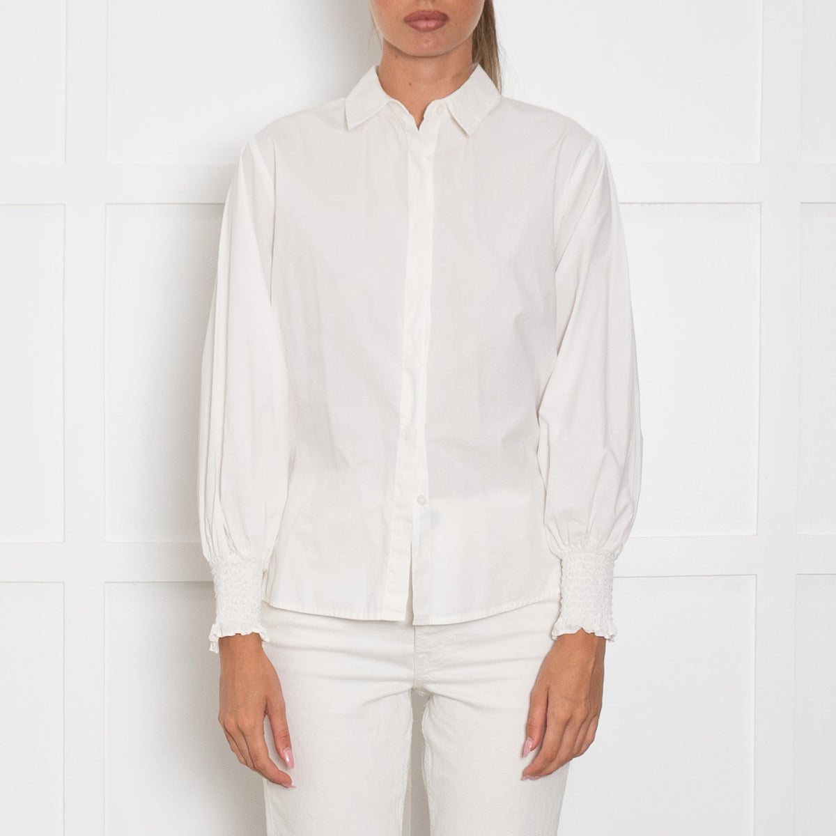 Ba&sh White Smock Cuff Collared Shirt