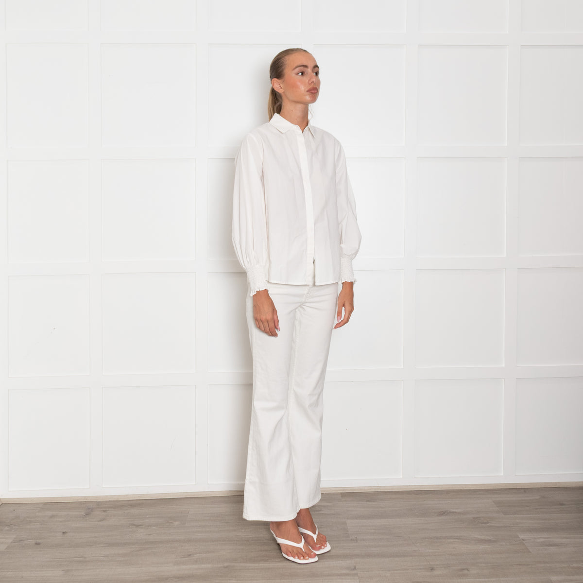 Ba&sh White Smock Cuff Collared Shirt