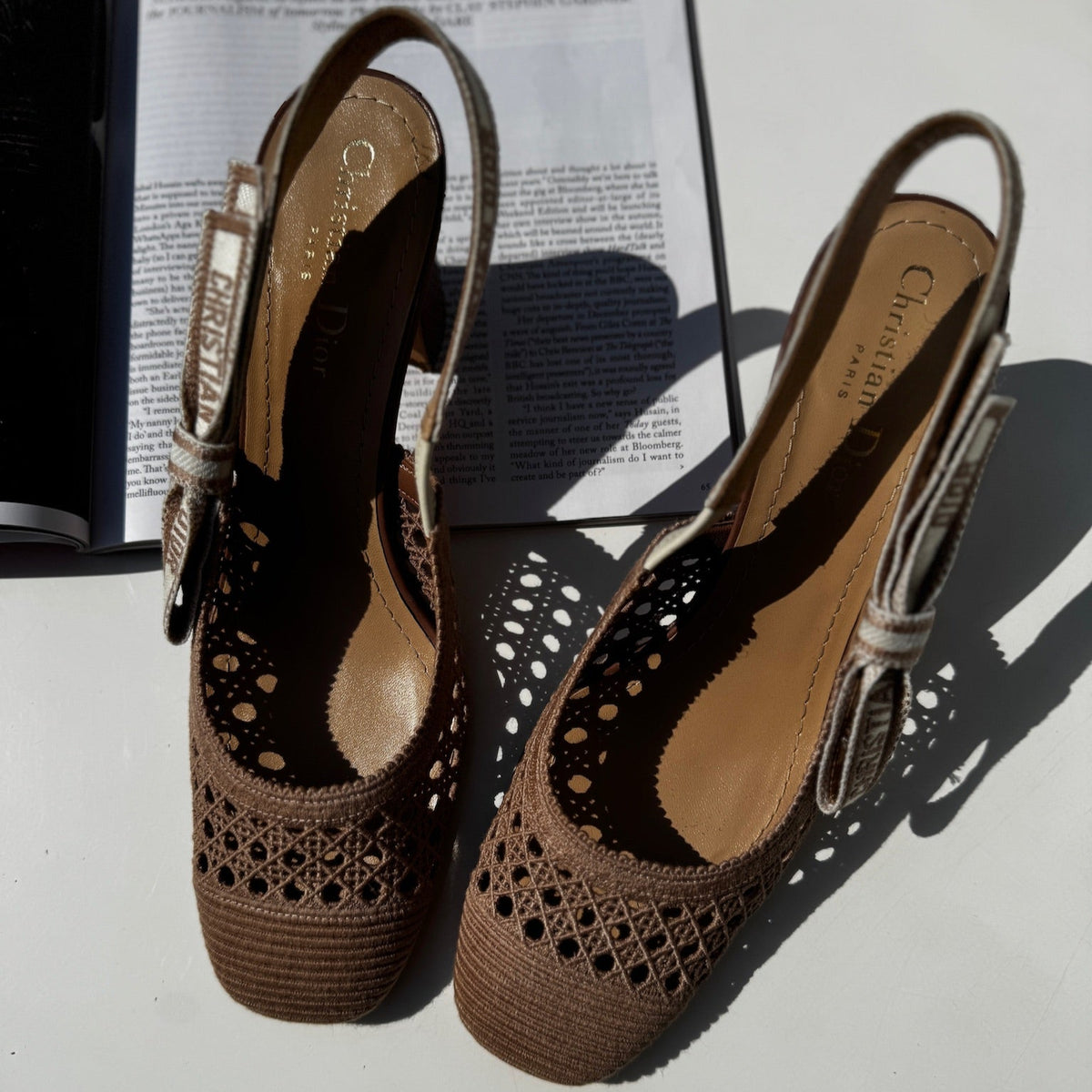 Christian Dior Beige Mesh D-Moi Heeled Slingbacks