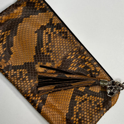 Gucci Brown Python Pouch with Tassel Zip