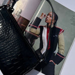 By Far Black Croc Embossed Rachel Shoulder Bag