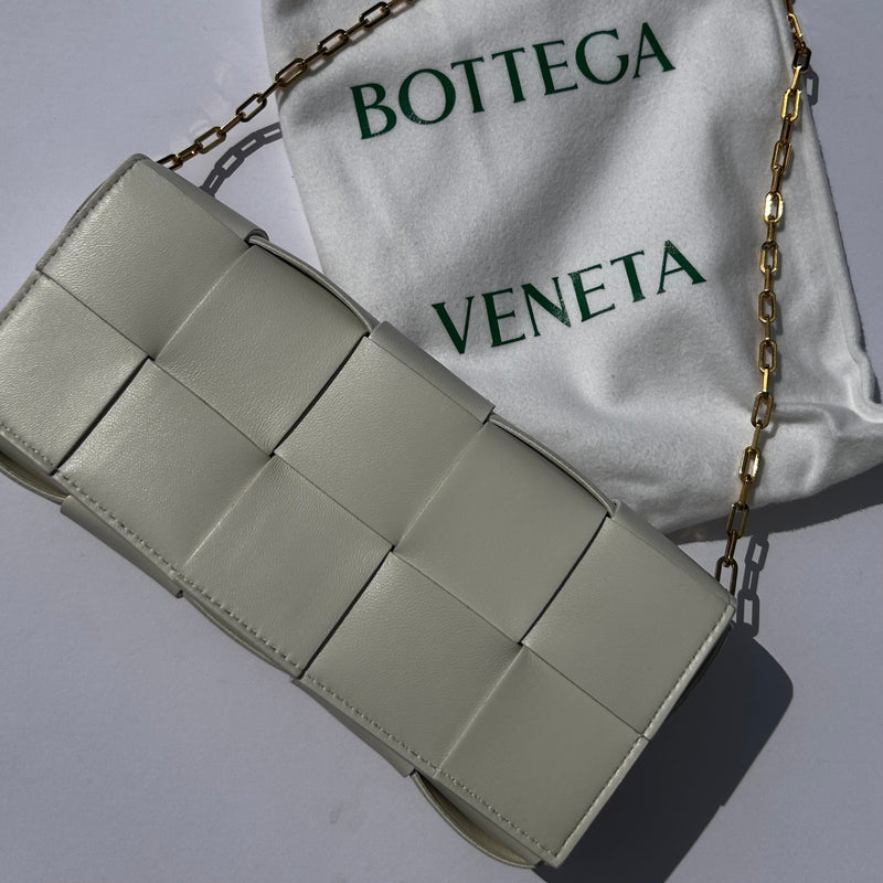 Bottega Veneta White Woven Intrecciato Casette Pochette with Chain Strap