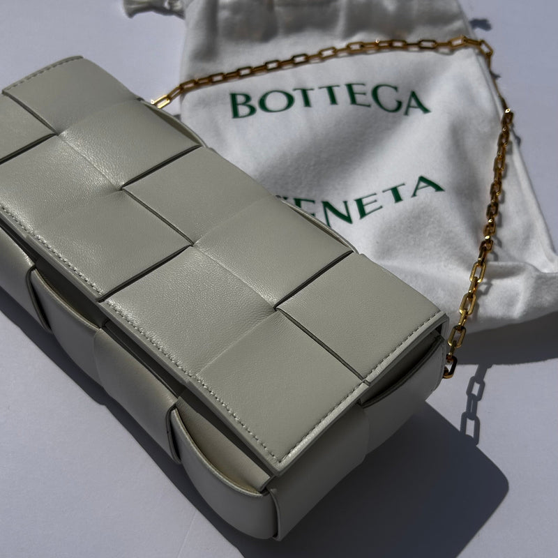 Bottega Veneta White Woven Intrecciato Casette Pochette with Chain Strap