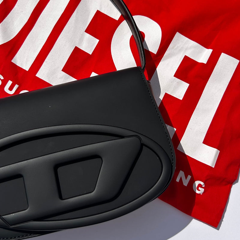 Diesel Matte Black D Logo Shoulder Bag