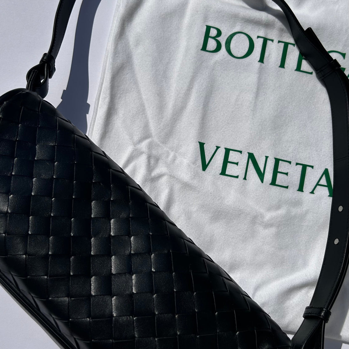 Bottega Veneta Black Intrecciato Woven Crossbody Bag