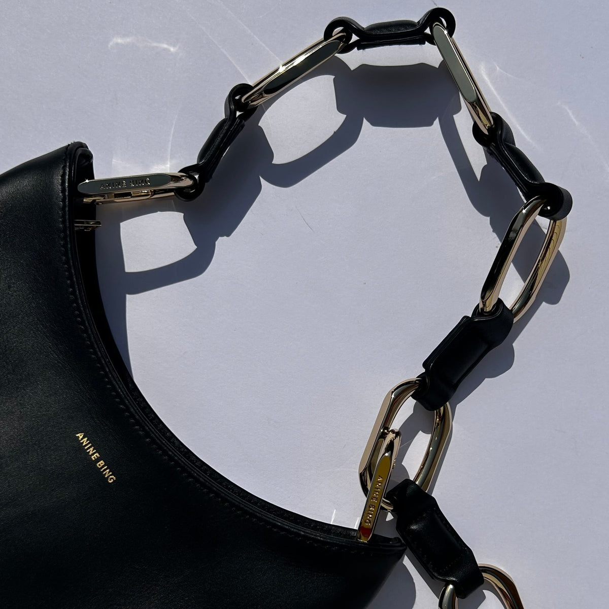 Anine Bing Black Mini Jody Bag With Gold Link Chain