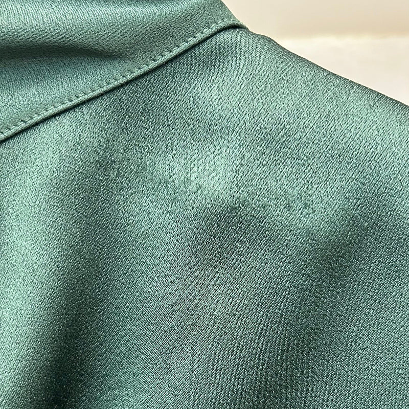 Roland Mouret Dark Green Satin Crepe Long Sleeve Blouse