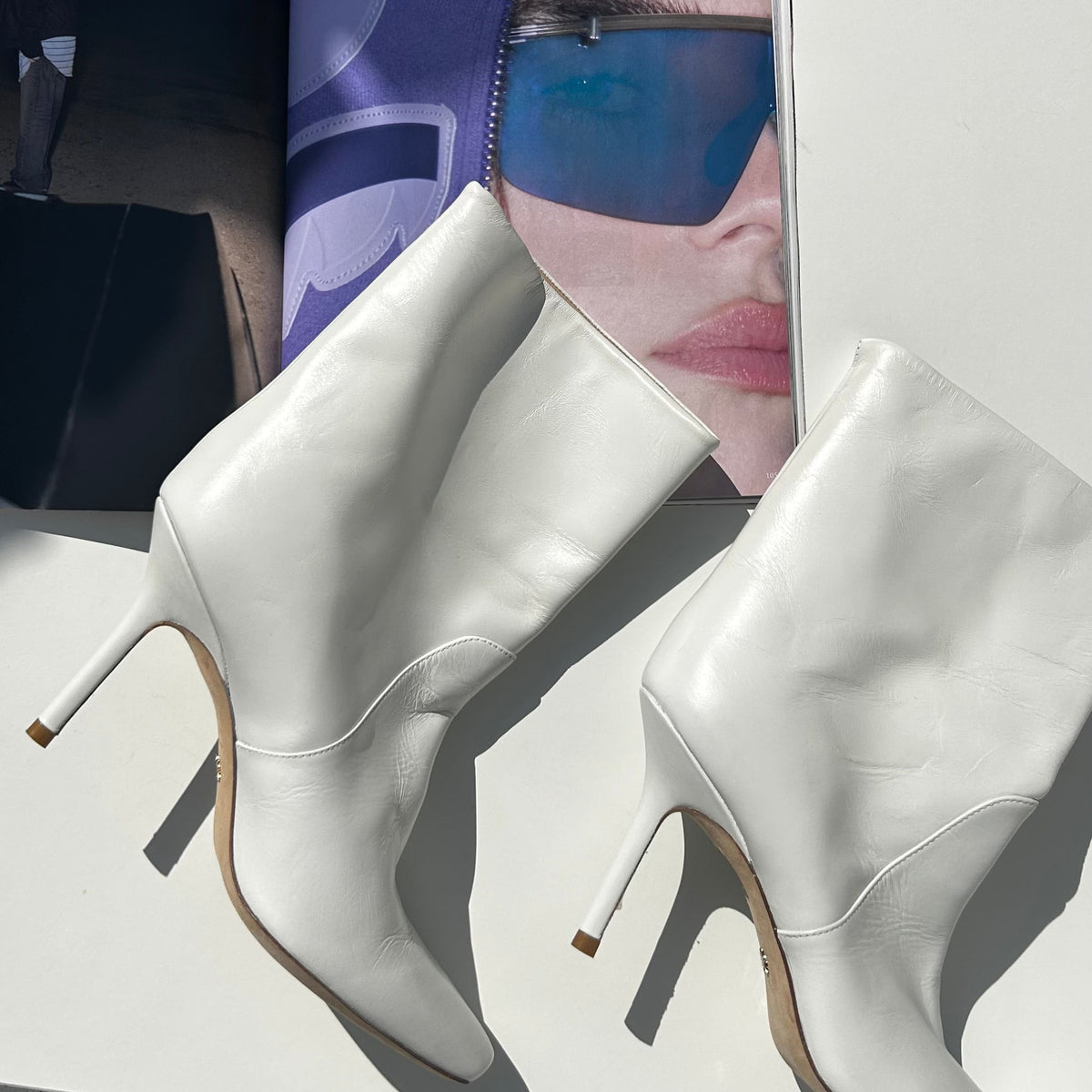 Stuart Weitzman White Leather Mid Heel Boots