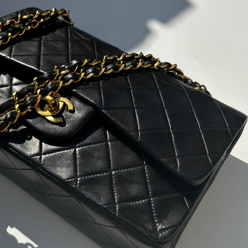 Chanel Vintage Medium Classic Black Double Flap Gold Hardware