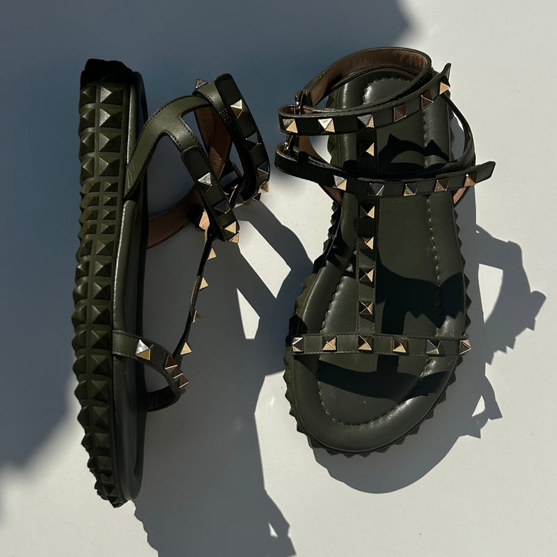 Valentino Rockstud Gladiator Sandals with Chunky Rubber Sole
