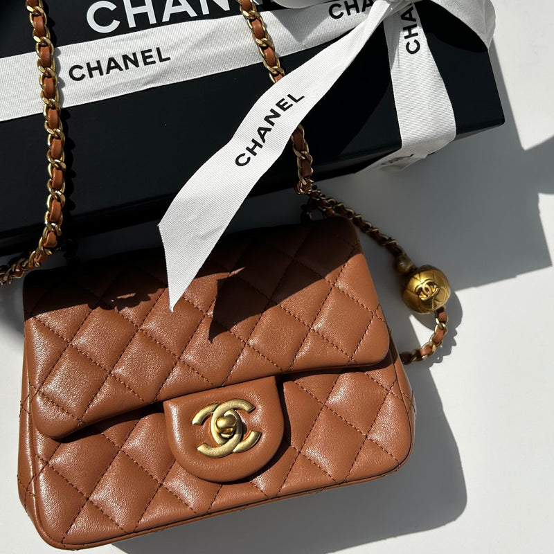 Chanel Caramel Pearl Crush Mini Square Flap Bag