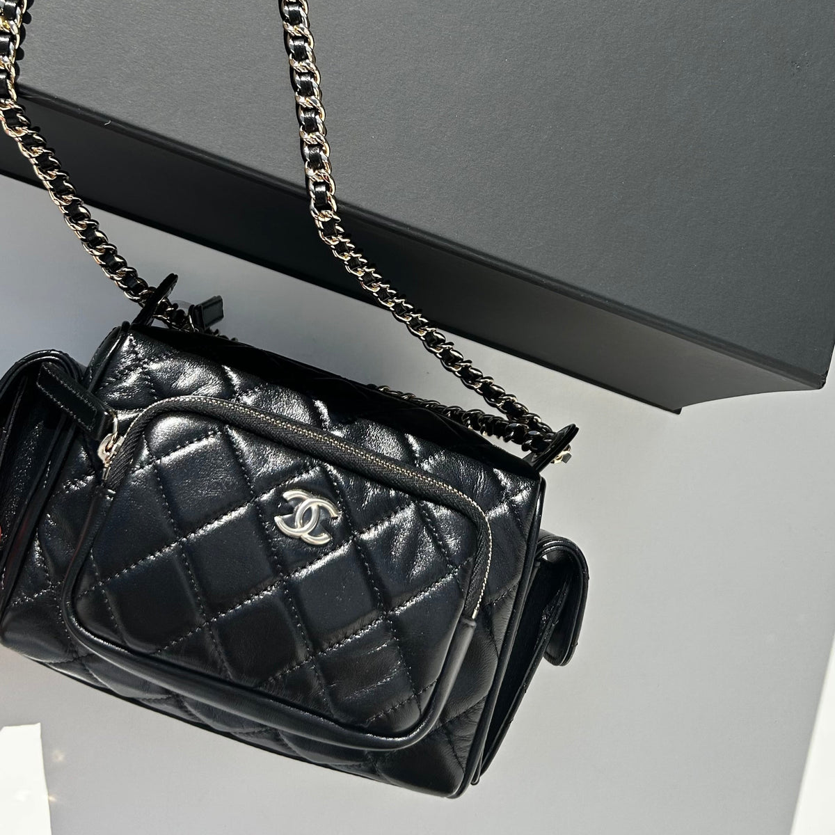 Chanel Black Quilted Small Multi Pockets Camera Bag