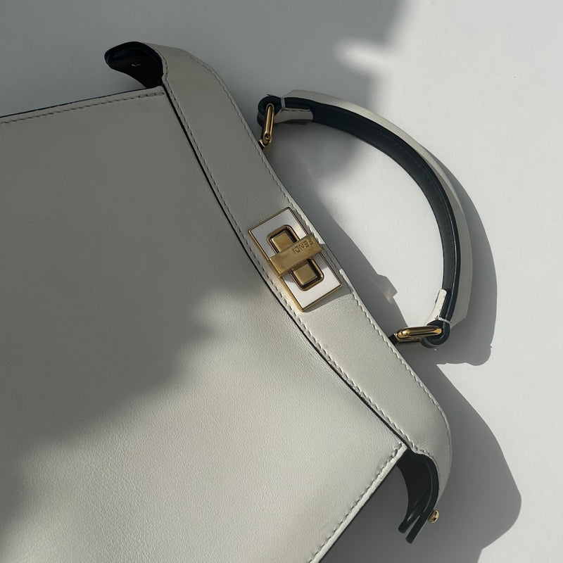 Fendi Cream Brown Peekaboo Two Sided Small Leather Bag