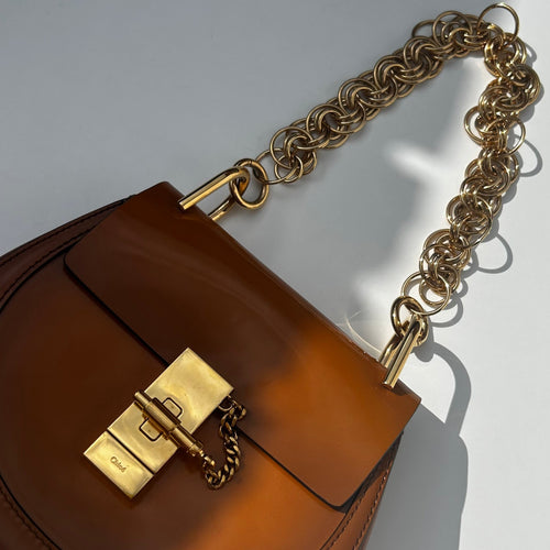 Chloe Caramel Patent Leather Mini Drew Shoulder Bag