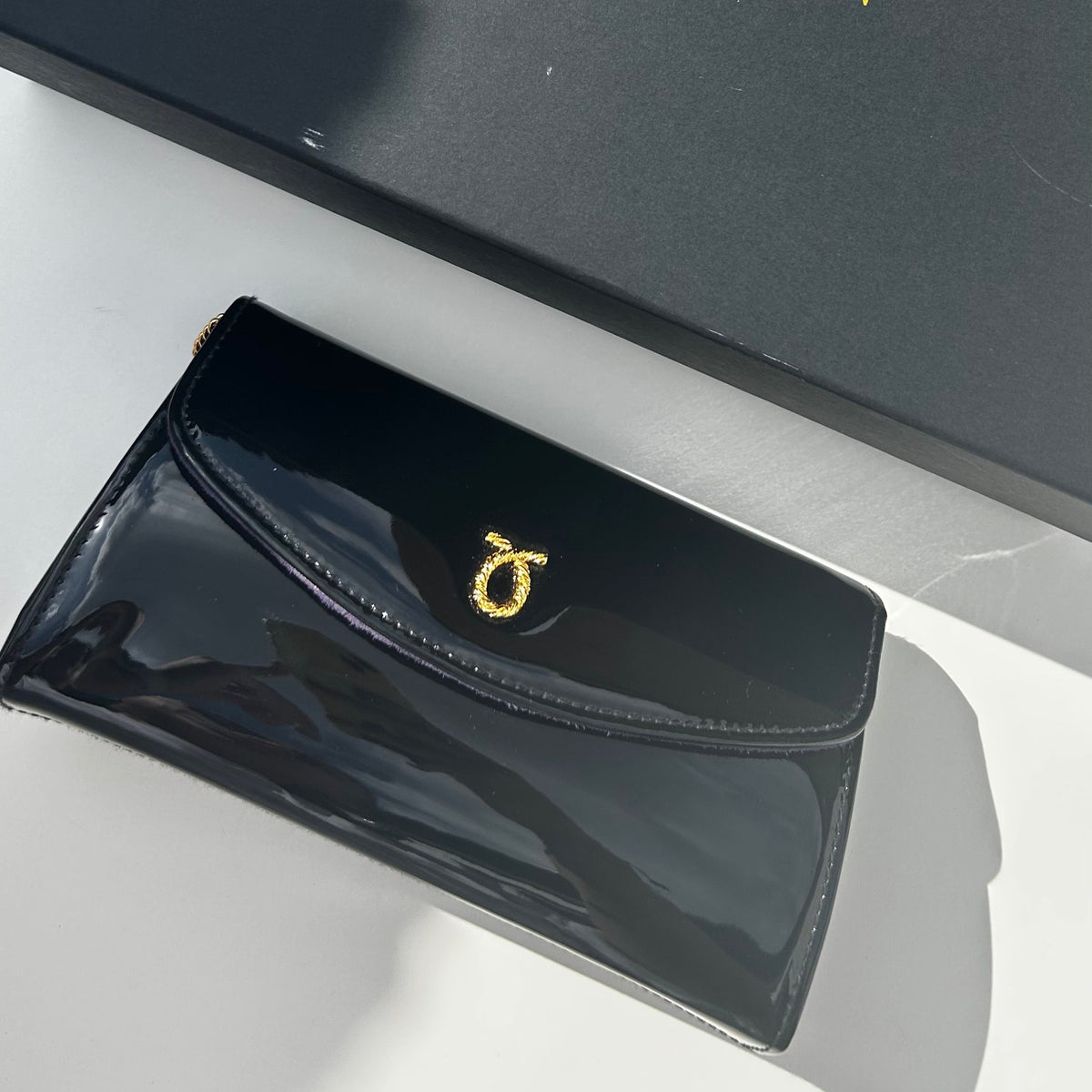 Launer London Black Patent Tosca Clutch Bag