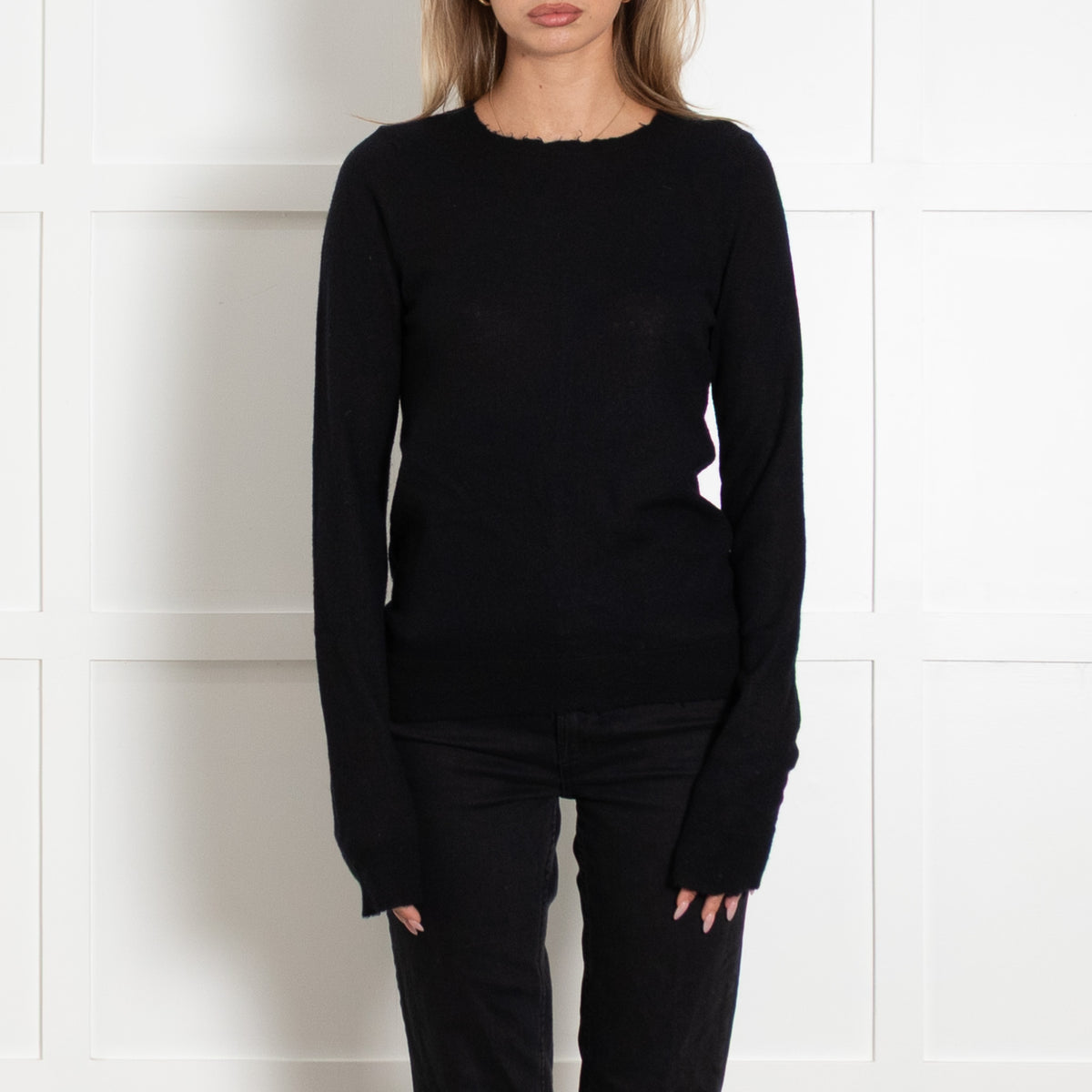 Zadig & Voltaire Preloved Black Fine Cashmere Distressed Trim Sweater