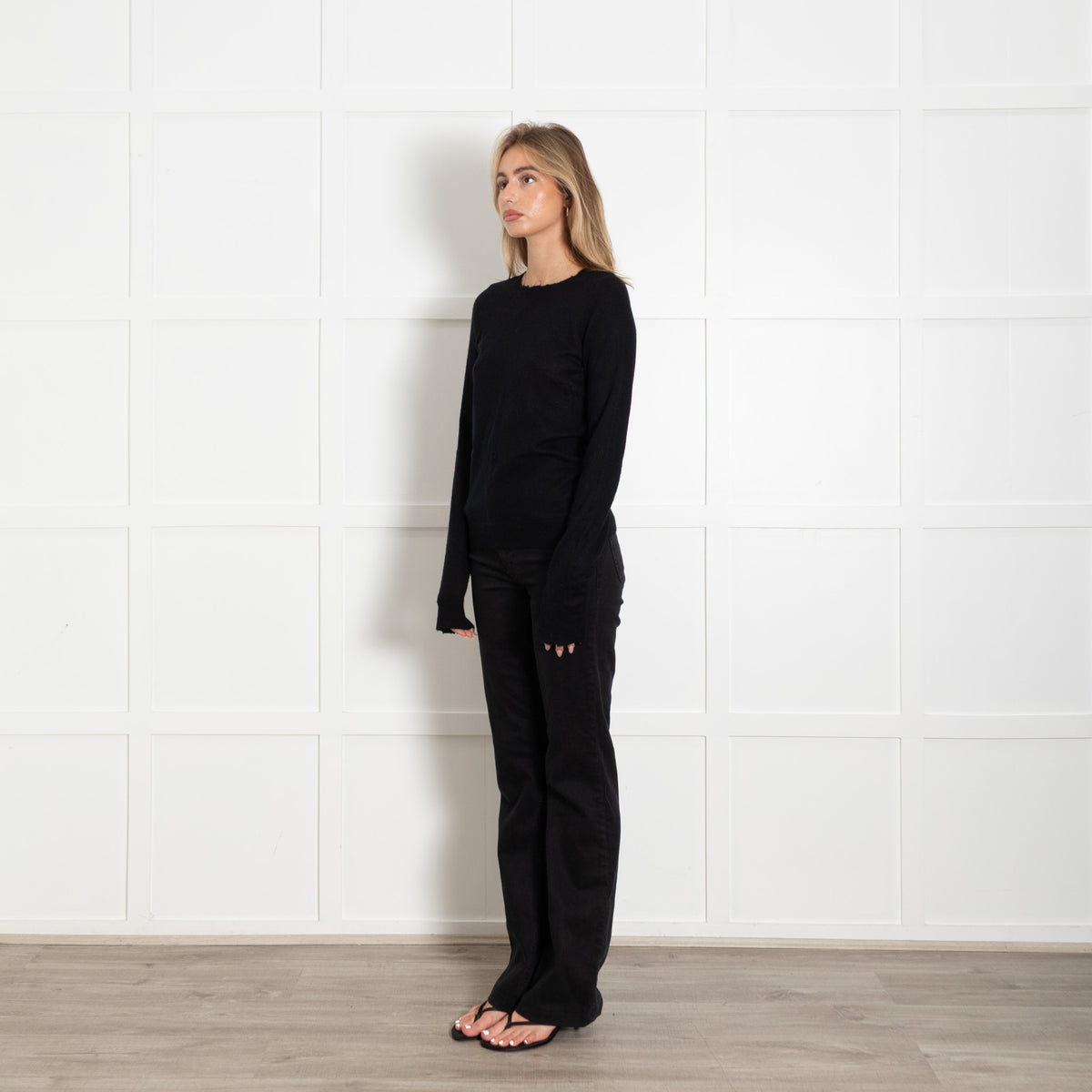 Zadig & Voltaire Preloved Black Fine Cashmere Distressed Trim Sweater