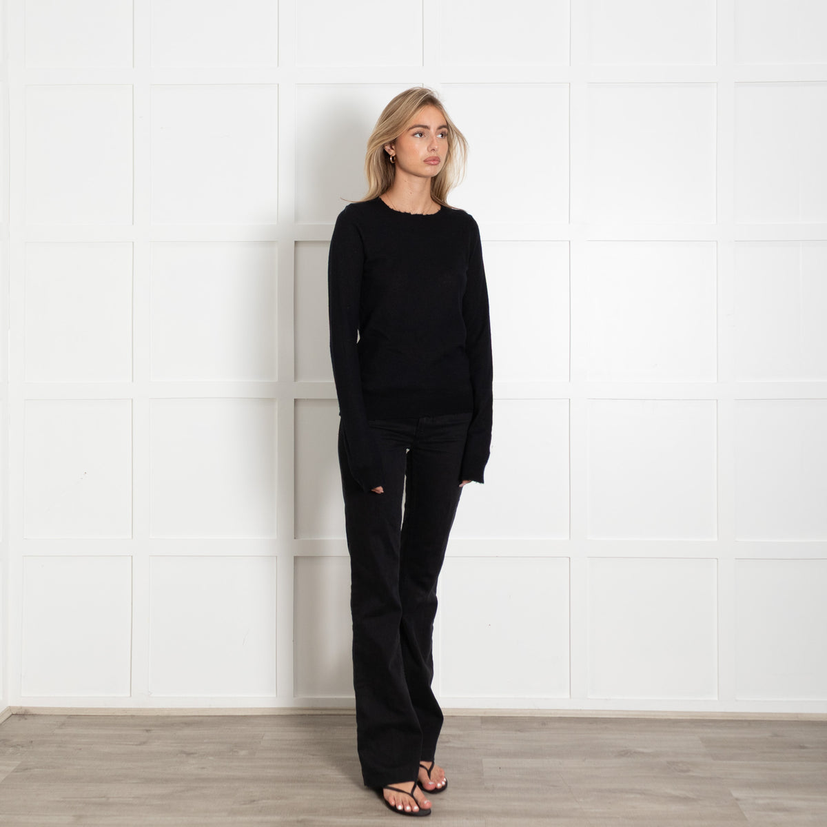Zadig & Voltaire Preloved Black Fine Cashmere Distressed Trim Sweater