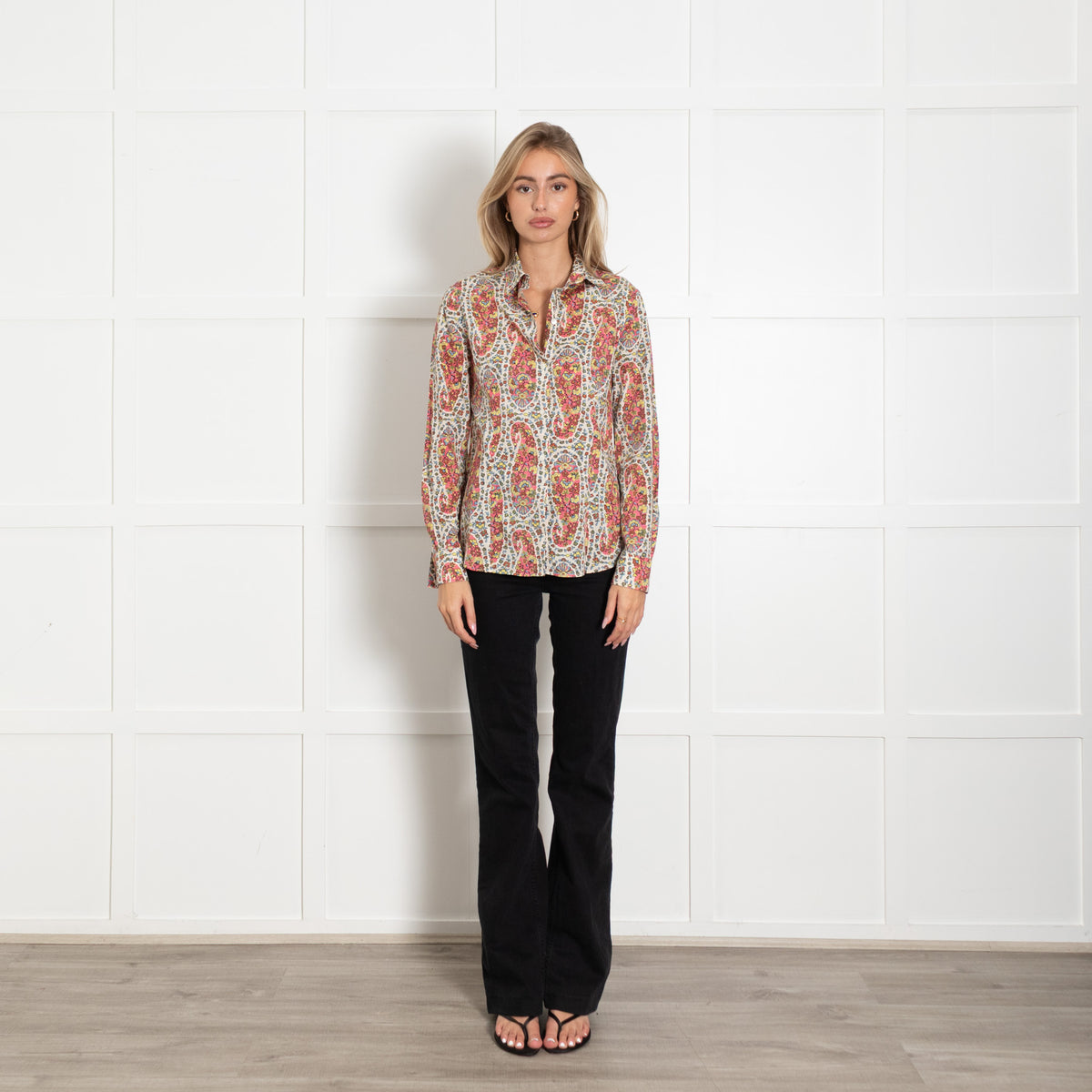 Etro White and Orange Cotton Long-Sleeved Jacquard Shirt
