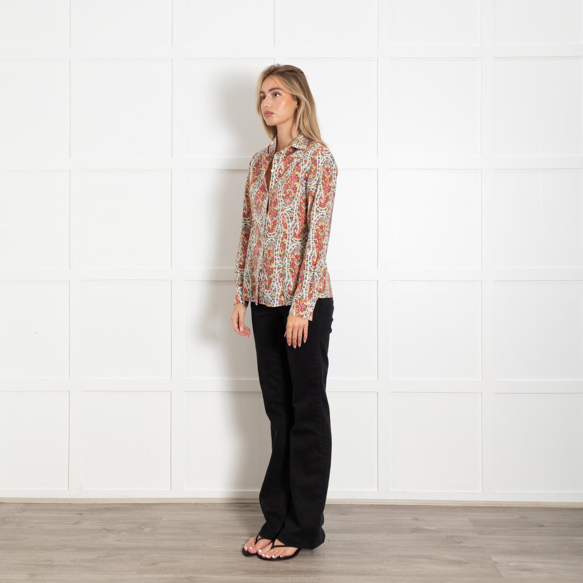 Etro White and Orange Cotton Long-Sleeved Jacquard Shirt