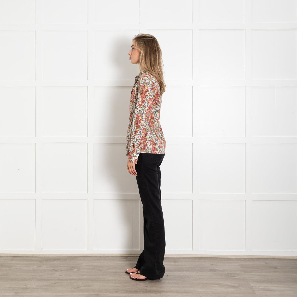 Etro White and Orange Cotton Long-Sleeved Jacquard Shirt