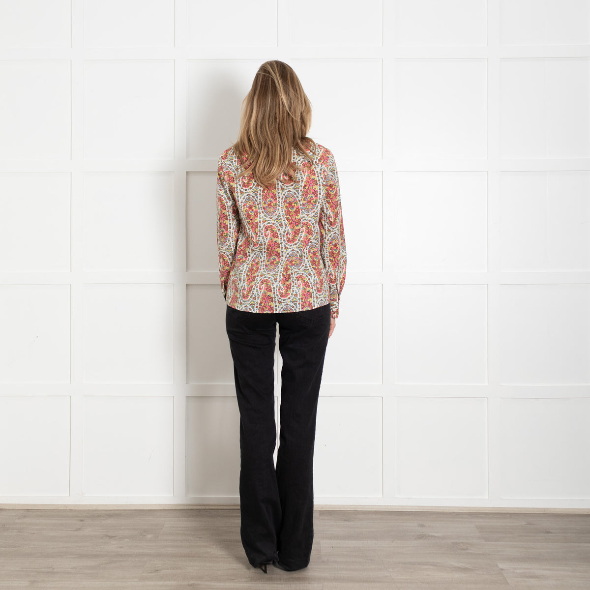 Etro White and Orange Cotton Long-Sleeved Jacquard Shirt